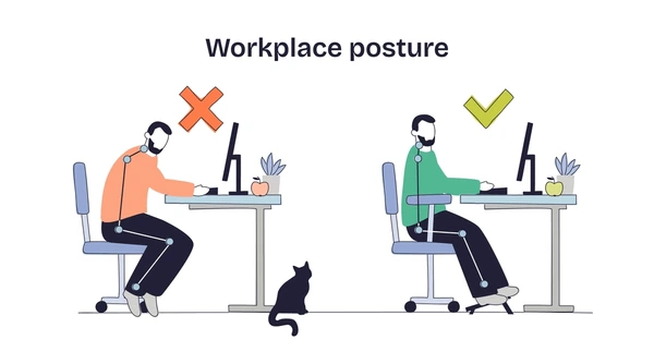 Office desk setup illustration for workplace exercises